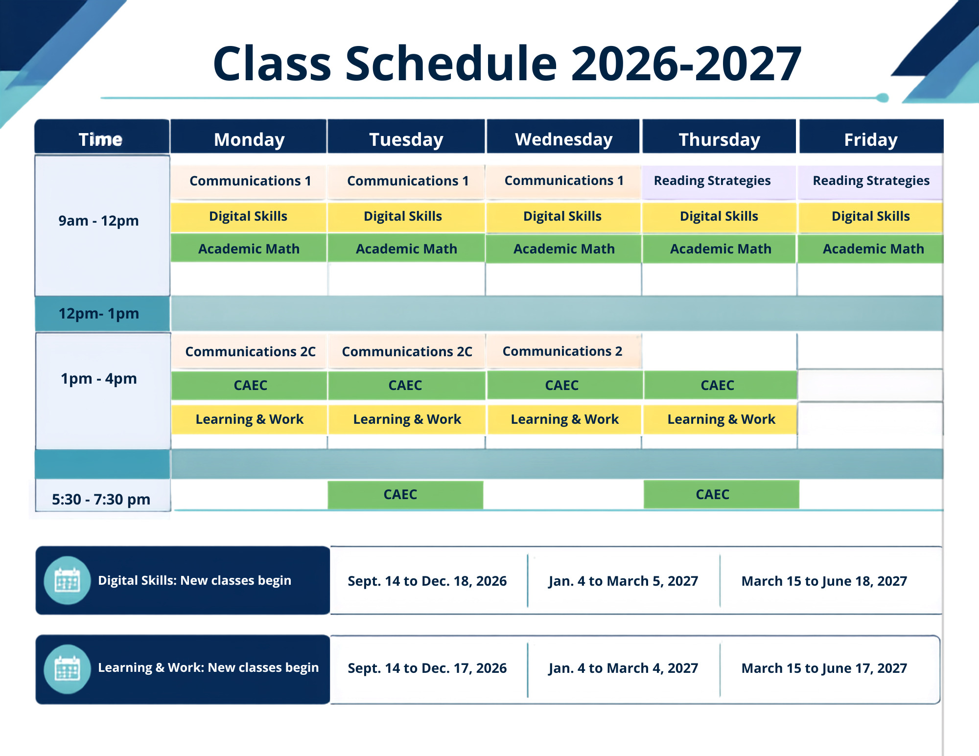 2026 2027 Class Schedule