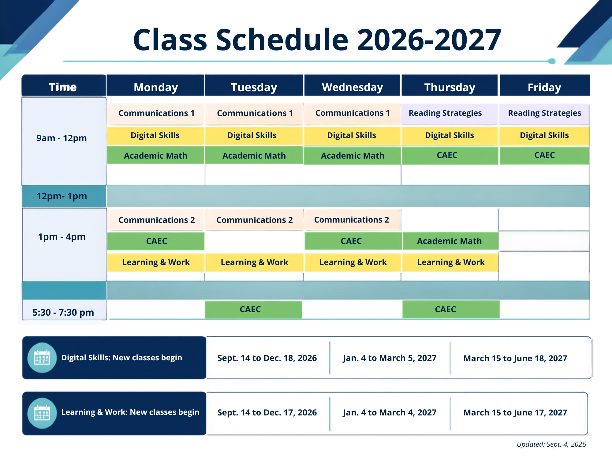 class schedule